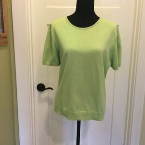 Lands' End Light Green Crew Neck Short Sleeve Sweater